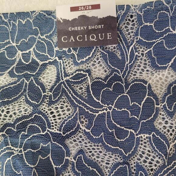 Cacique Women's Blue Floral Lace Cheeky Short Panty Plus Stretch Fit Size 26/28 - Picture 4 of 9